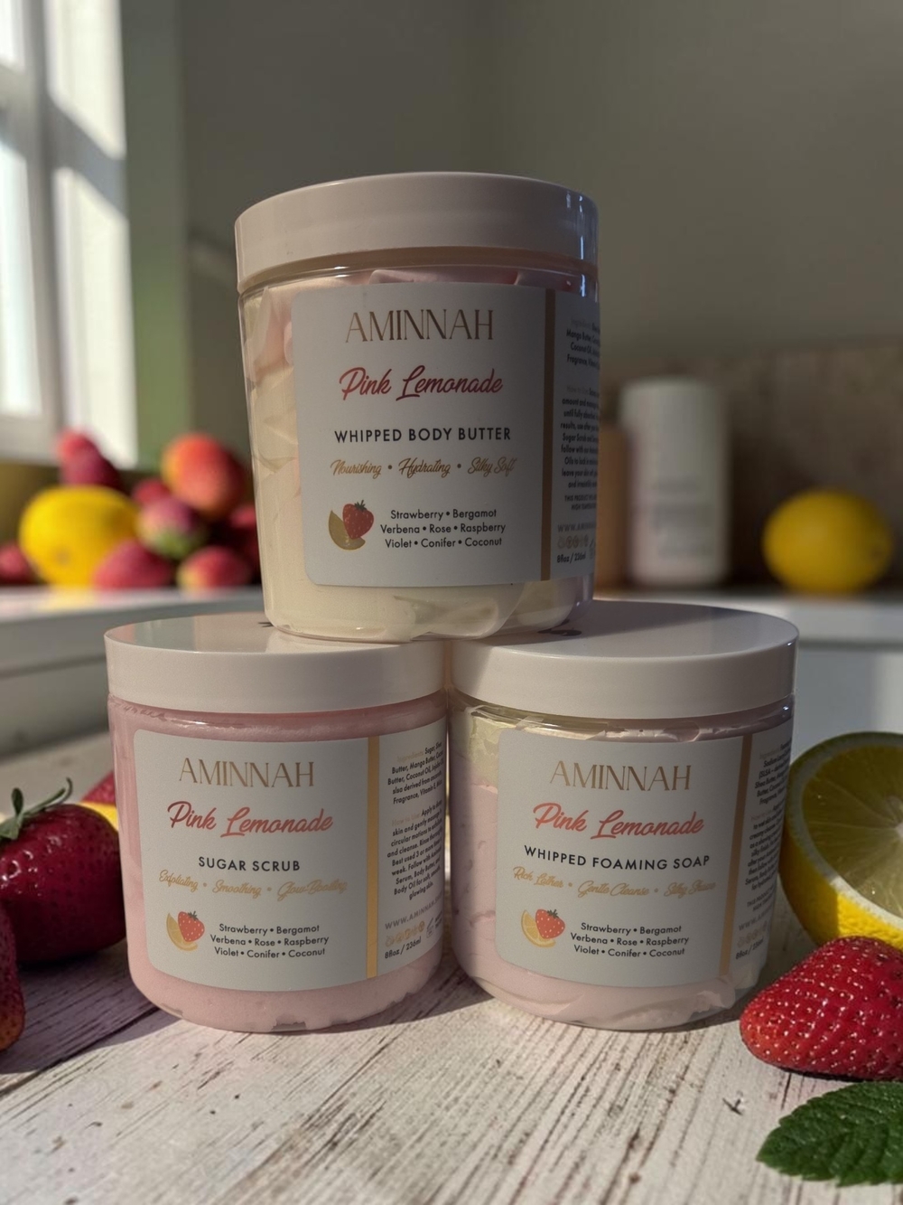 Pink Lemonade Whipped Body Set- Body Butter, Scrub, Whipped Foaming Soap